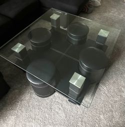 Glass Top Coffee Table with Ottoman Stools