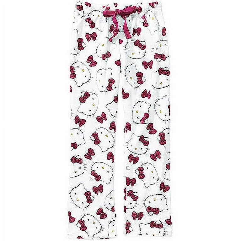 Hello Kitty Juniors Plus Size 2X Plush Fleece Sleep Pajama Pants White Pink