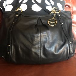 Leather Black Coach Hobo Shoulder Bag 