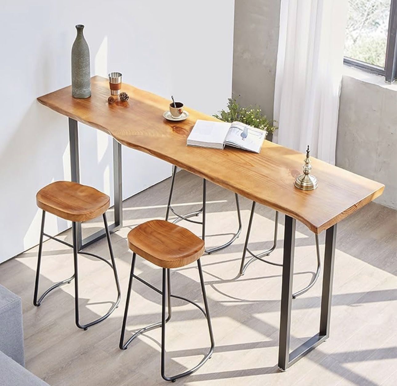 55.1"Narrow bar height pub table, rectangular bar table, counter height dining table, rustic breakfast bar for bar, cafe, kitchen, restaurant solid wo