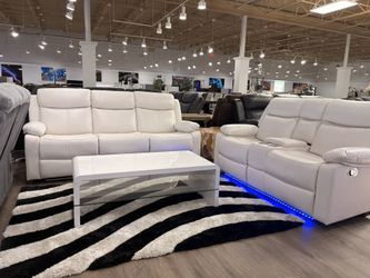 Gorgeous White Modern Reclining Sofa & Loveseat Set 