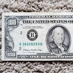 1985 vintage small face $100 note Federal Reserve bill old American paper money