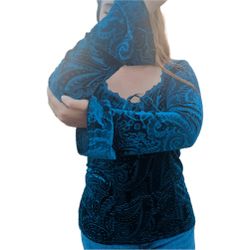 NWoT Vintage Y2K ARIANNE Paisley Embossed Velvet Long Bell Sleeve Lace Up Top