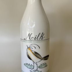 VTG Italian Egizia Milk Glass Bottle with a Hand-painted Bird Design. 