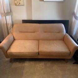West Elm Leather Tan Loveseat Couch