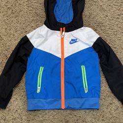 Nike Toddler Boys Windrunner Jacket 3T Blue White Black Neon Orange Zip Hooded