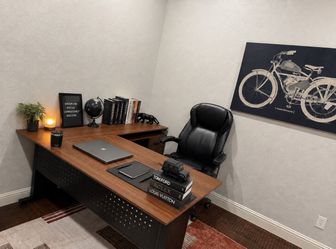 Executive L-Shaped Office Desk – Walnut Wood & Black