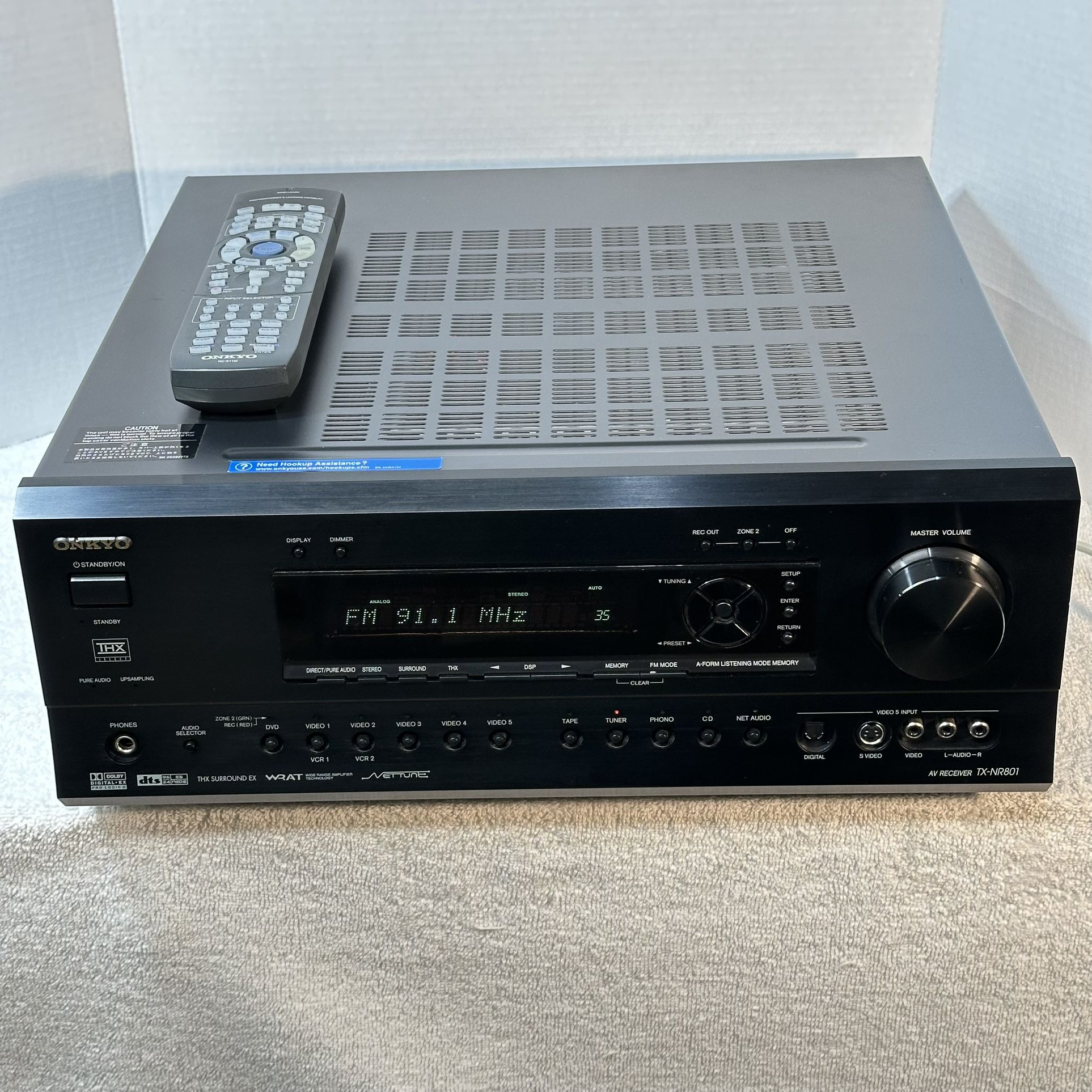 Onkyo THX EX 7.1 Surround Home Theater Receiver-Near New Condition with Onkyo Remote-Loaded with audio decoders, Inputs/outputs and Features