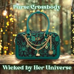 NWT Official Wicked Oz Green Floral Handbag with Bag Chain and Charms