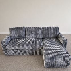 L-Shape Corduroy Sectional in GREY 🛋️ Seccional Gris De Corduroy