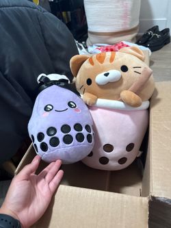 Purple Boba Plushie on left