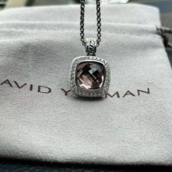 David Yurman Sterling Silver 11mm Albion Pendant Necklace Morganite & Diamond