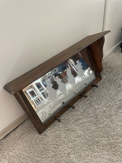 Wood Western Cowboy Desert Cactus Frosted Mirror 4 Knob Coat Rack Shelf Bar