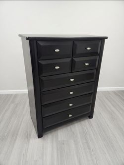 Sleek Black 6-Drawer Dresser with Silver Hardware