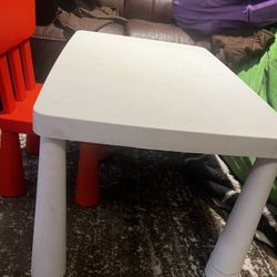 IKEA Table 2 Red Chairs 2 Yellow Stools