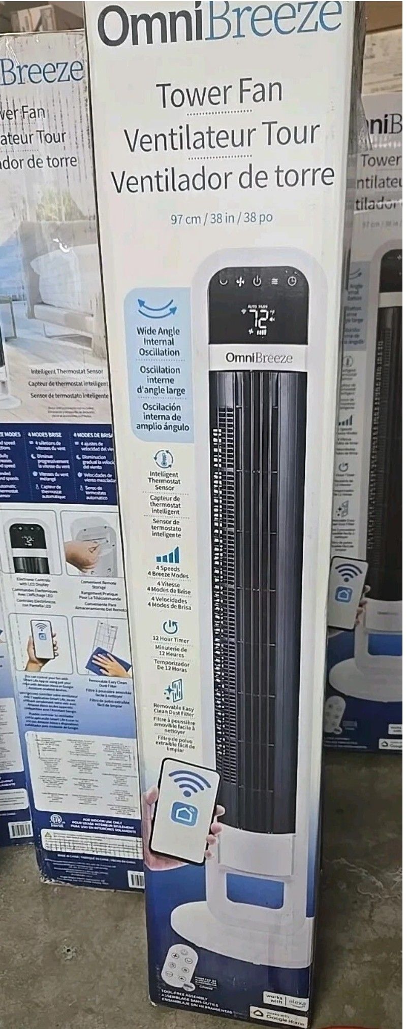 NEW IN BOX - OmniBreeze Tower Fan With remote control & Wifi App Alexa
