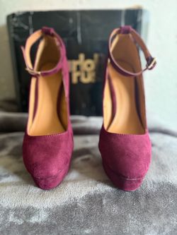 Burgundy Suede Platform Heels with Ankle Strap
