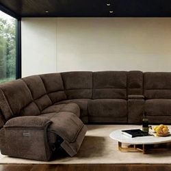 New Reclining Sectional.  Brown Fabric.  134x121x42H.  Free Delivery!