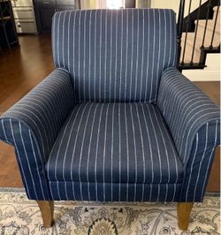 Navy Blue Pinstripe Upholstered Accent Chair