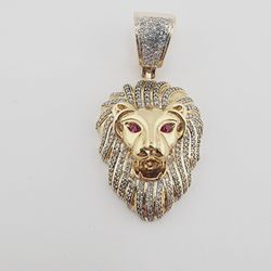 10k gold diamond & ruby lion pendant