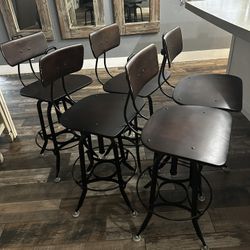 Restoration Hardware Adjustable, Wooden  Bar Stools