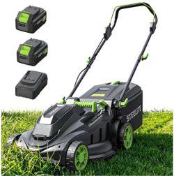 40V 17 Inch Electric Lawn Mower Cordless, Brushless Motor, 6-Position Height Adjustment, 2-in-1 Bagging & Mulching, Includes 2 x 4.0Ah Batteries and B