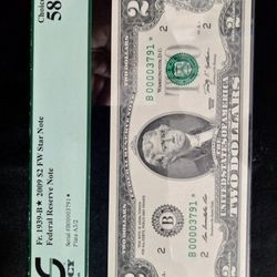 $2 dollar bill 2009 Serie B star note and low serial numbers 