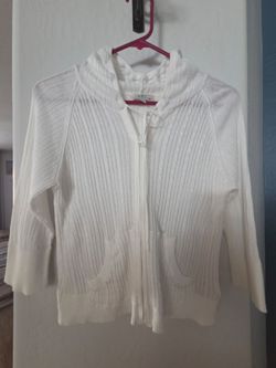 White Ribbed Zip-Up Hooded Cardigan Sweater Teen XL