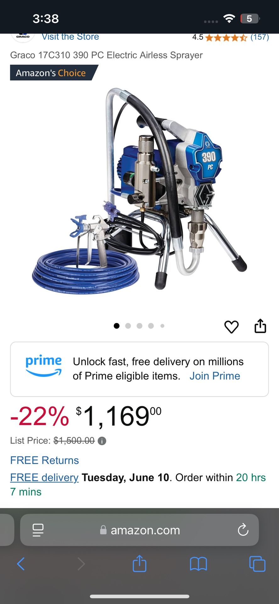 Graco 17C310 390 PC Electric Airless Sprayer