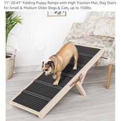 Chuiendi Dog Ramp for Couch, Wooden Pet Ramps 39.37" Long Adjustable 11"-20.47" Folding Puppy Ramps with High Traction Mat, Dog Stairs for Small & Med