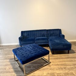 Royal Blue Sectional & Ottoman