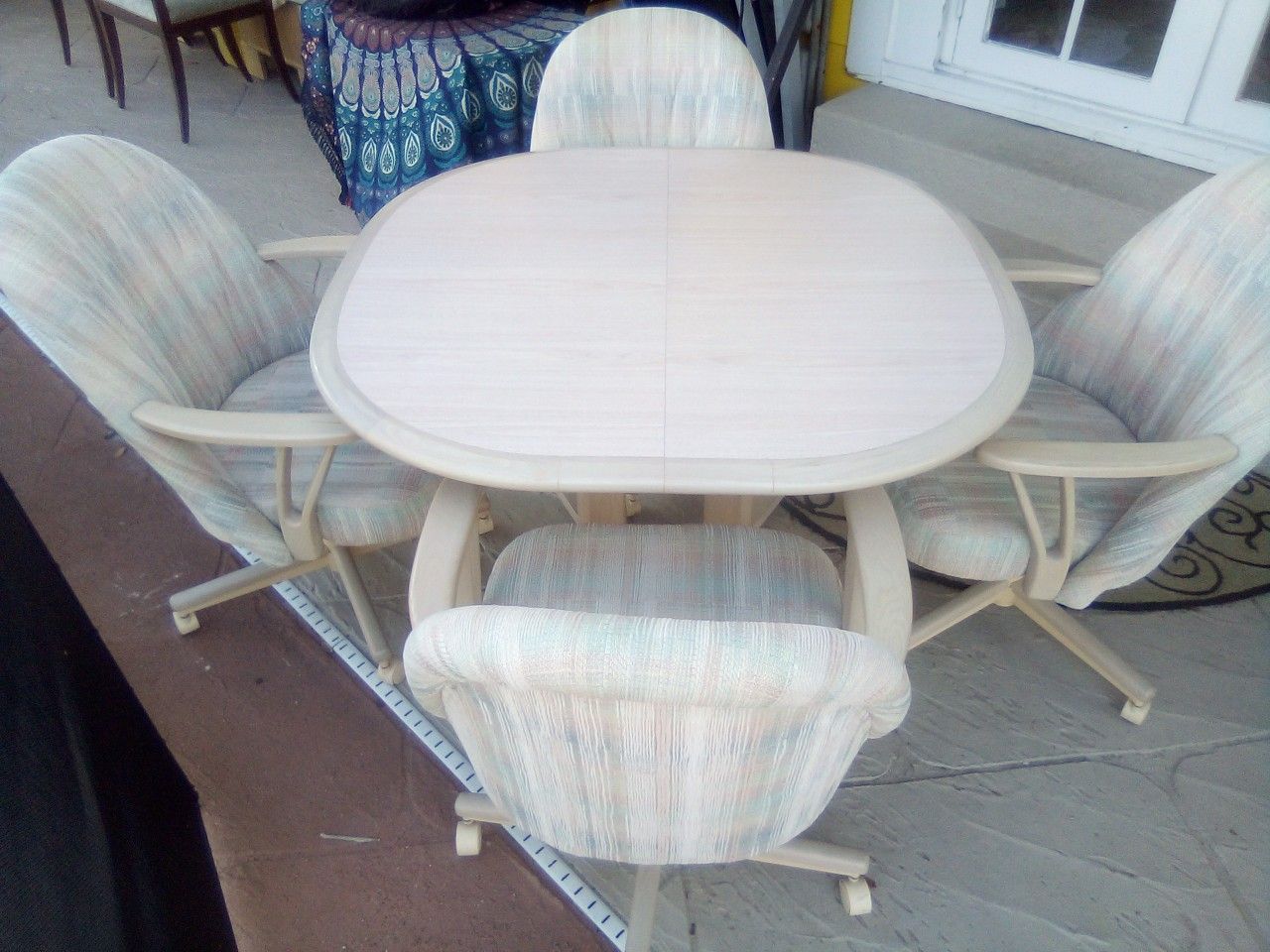 Dining table card table rolling chairs