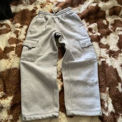 FBCounty Grey Cargo Sweatpants With Adjustable Waist And Leg Opening 