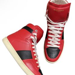 Saint Laurent Men Size EU 40 US 8 Red Black Leather High Top Training Shoes
