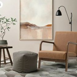 New Solid wood vegan leather lounge chair with curved arms - Brown