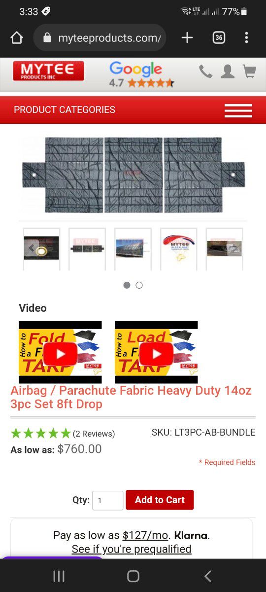 Tarp Parachute Fabric Heavy Duty 14oz 3pc Set 8ft Drop