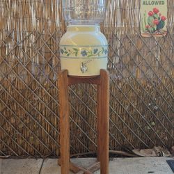 Ceramic Water Container  Glass Bottle Wooden Stand