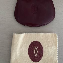 CARTIER Authentic Must de Cartier Bordeaux Leather 2-Way Coin Purse