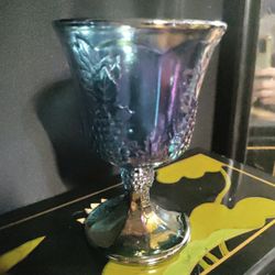 Vintage Blue Carnival Glass Goblet