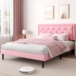 New Pink Full Size Platform Bed Frame With Headboard $140 Or $280 With Nice Thick Mattress Included 