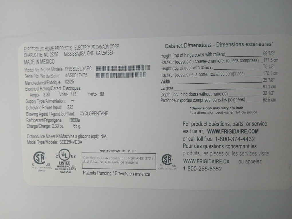 Frigidaire Brand New