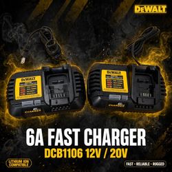 DEWALT DCB1106 12V/20V 6 Amp FAST CHARGER - Genuine OEM Lithium-Ion Charger - NEW