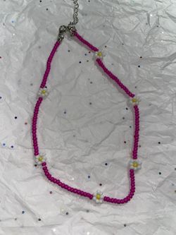 Pink Necklace/ White Flowers