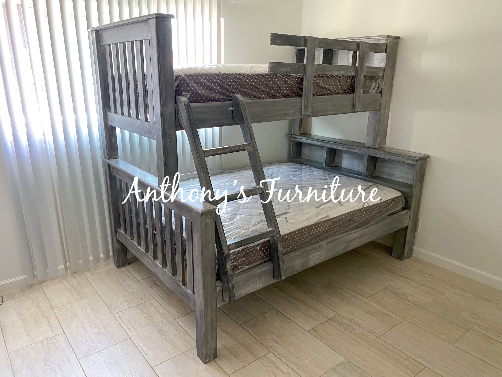 Twin Over Full Size Bunk Bed With Mattresses 