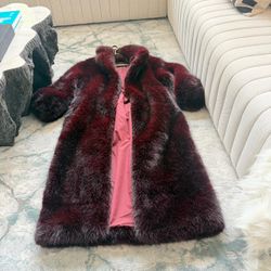 Retrofete Burgundy Fur Long Coat