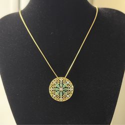 18k Yellow Gold Plated Sterling Silver Gemstone and Diamond Accent Filigree Mandala Pendant Necklace, 18"