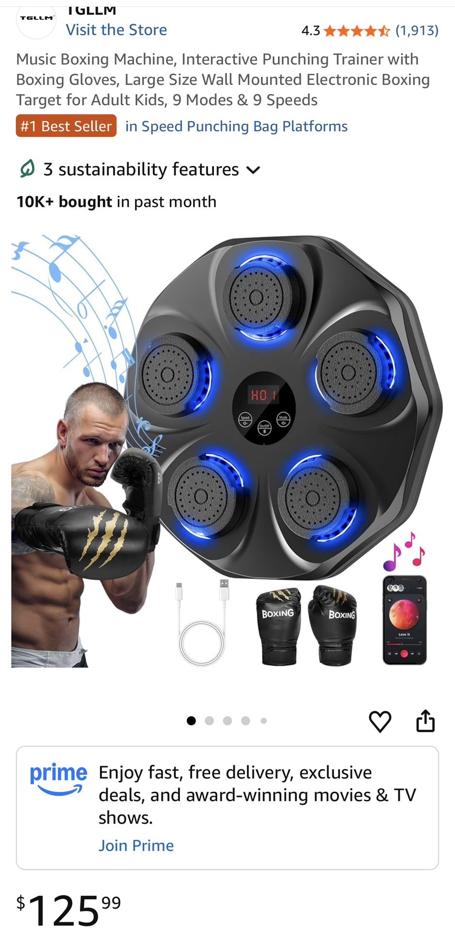 Music Boxing Machine, Interactive Punching Trainer with Boxing Gloves, Large Size Wall Mounted Electronic Boxing Target for Adult Kids, 9 Modes & 9 Sp