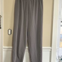 Maggie Sweet Paisley Scroll Pull-On Pants Gray Petite Large Elastic Waist 