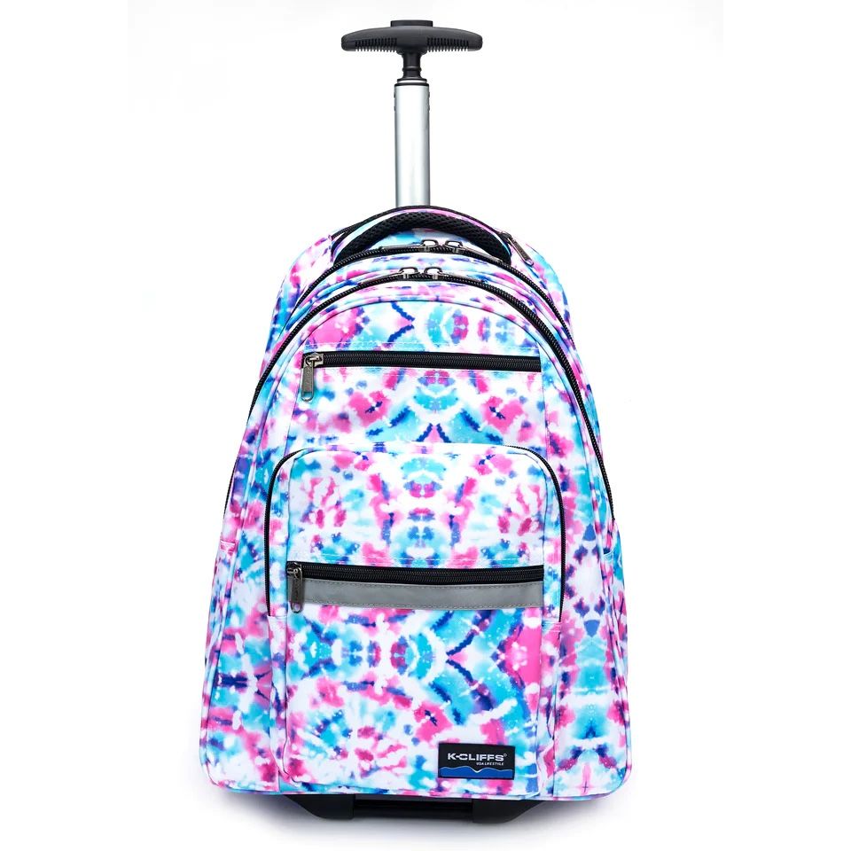 Rolling Backpack Pastel Trolley School Bookbag Watercolor Wheeled Travel Bag