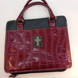 Burgandy Vinal Bible Cover Case Bag Large Cross Logo Zipper Closure With Pocket
